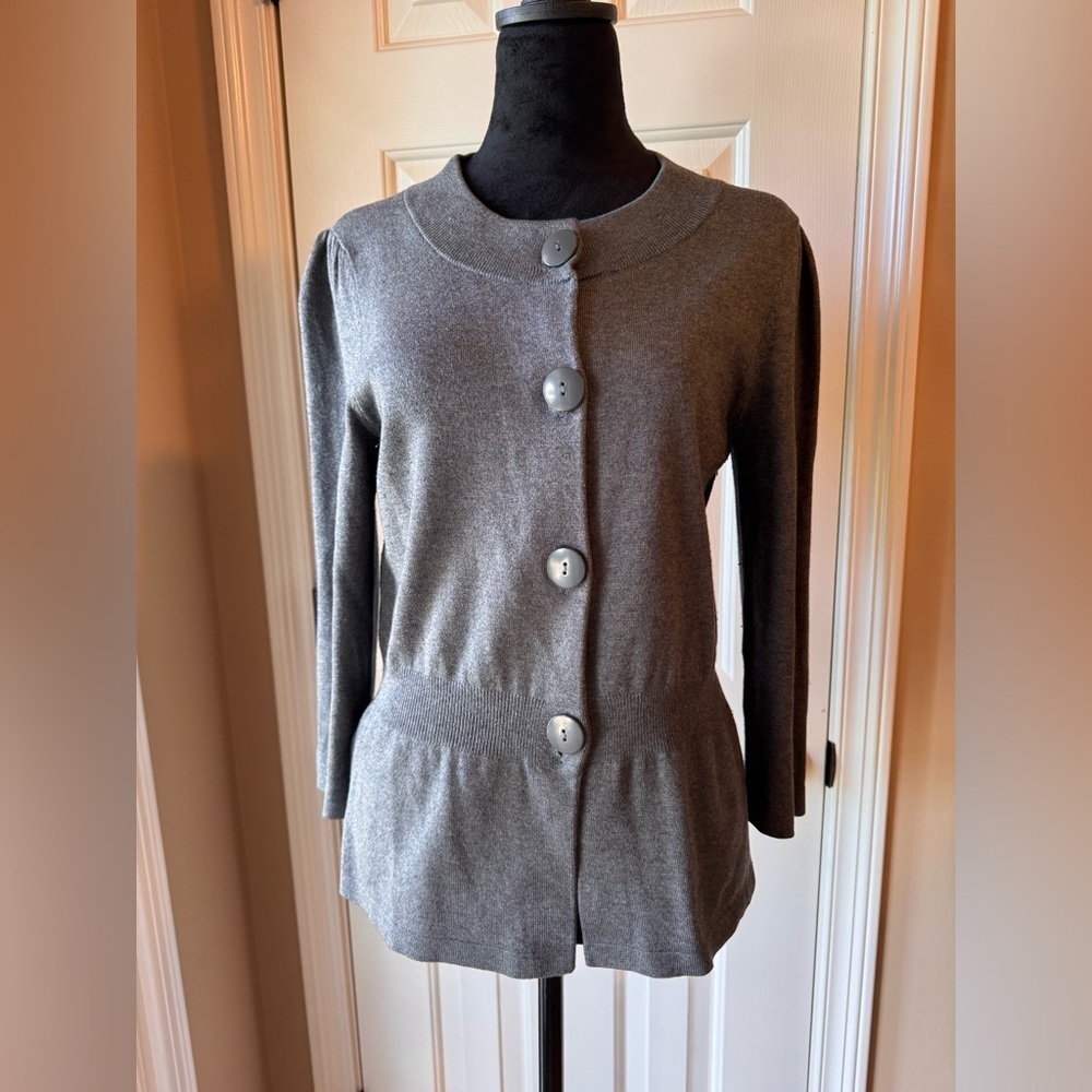Ann Taylor Charcoal Knit Front Button Silk Blend Sweater Medium - Picture 2 of 8